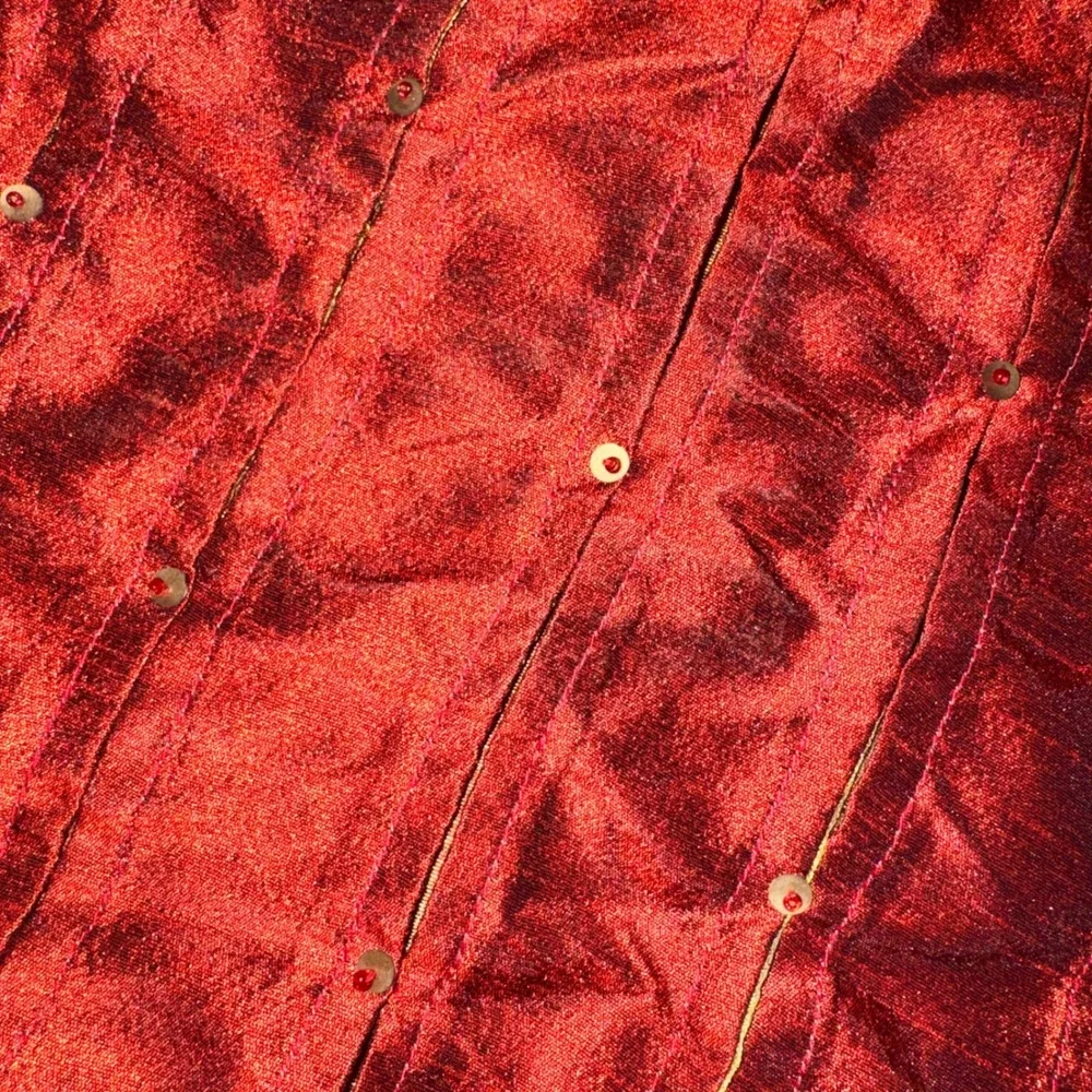Pintuck Sequin Table Runner Red Gold 14x72 Holiday Glam Decor Peak a Boo Silk